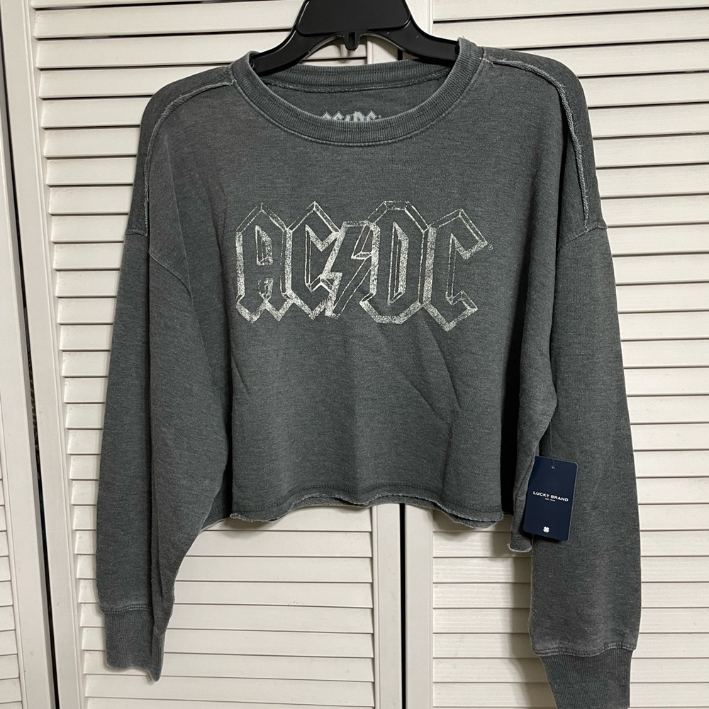 NWT Lucky Brand Women's Charcoal Cropped Sweatshirt
